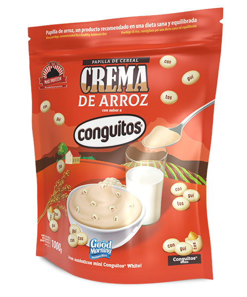 Max Protein Good Morning Crema de Arroz 1 kg, sabor Conguitos White
