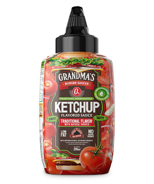 Salsa Grandma's Ketchup Traditional de Max Protein, botella de 290 ml