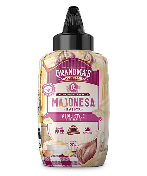 Grandma's Mayo Alioli con ajo de Max Protein, envase frontal de 290 ml