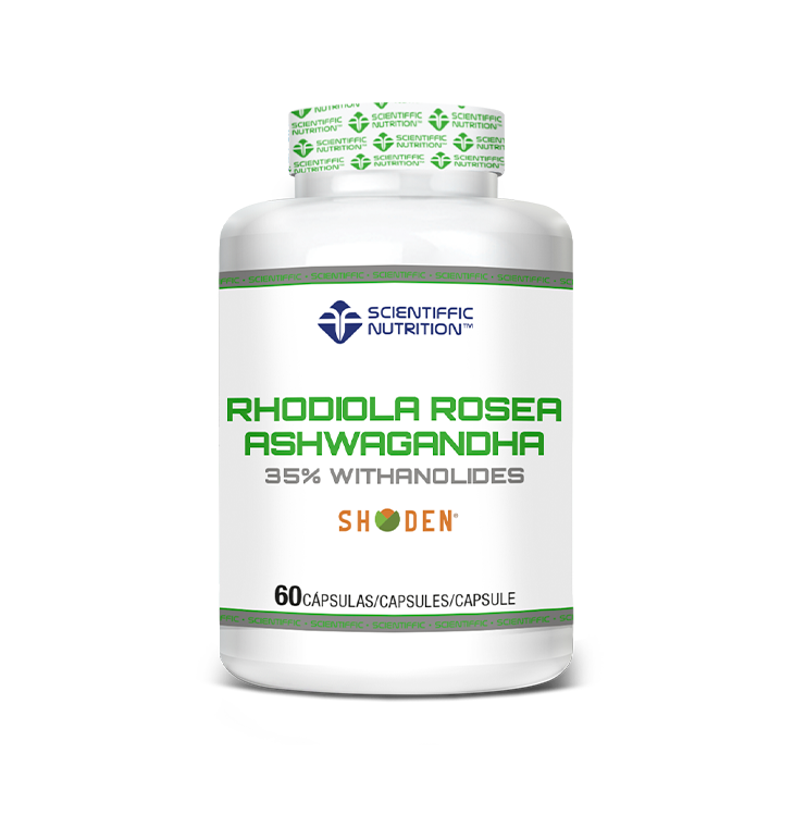 Scientiffic Nutrition rhodiola rosea ashwagandha, envase frontal oficial