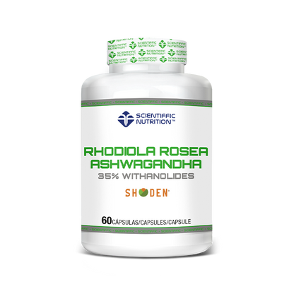 Scientiffic Nutrition rhodiola rosea ashwagandha, envase frontal oficial